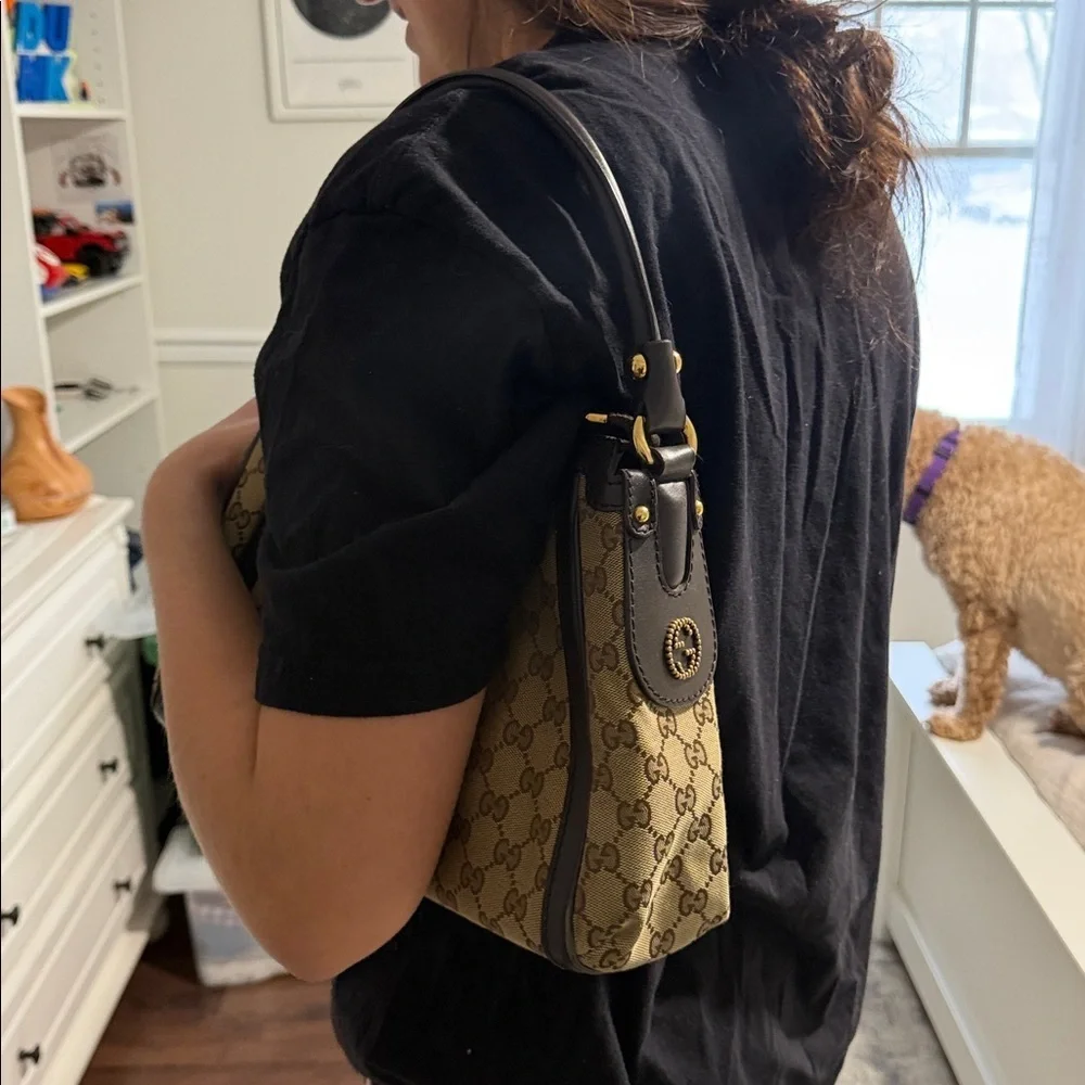 Gucci Monogram Beige and Brown Shoulder Bag - Picture 13 of 13